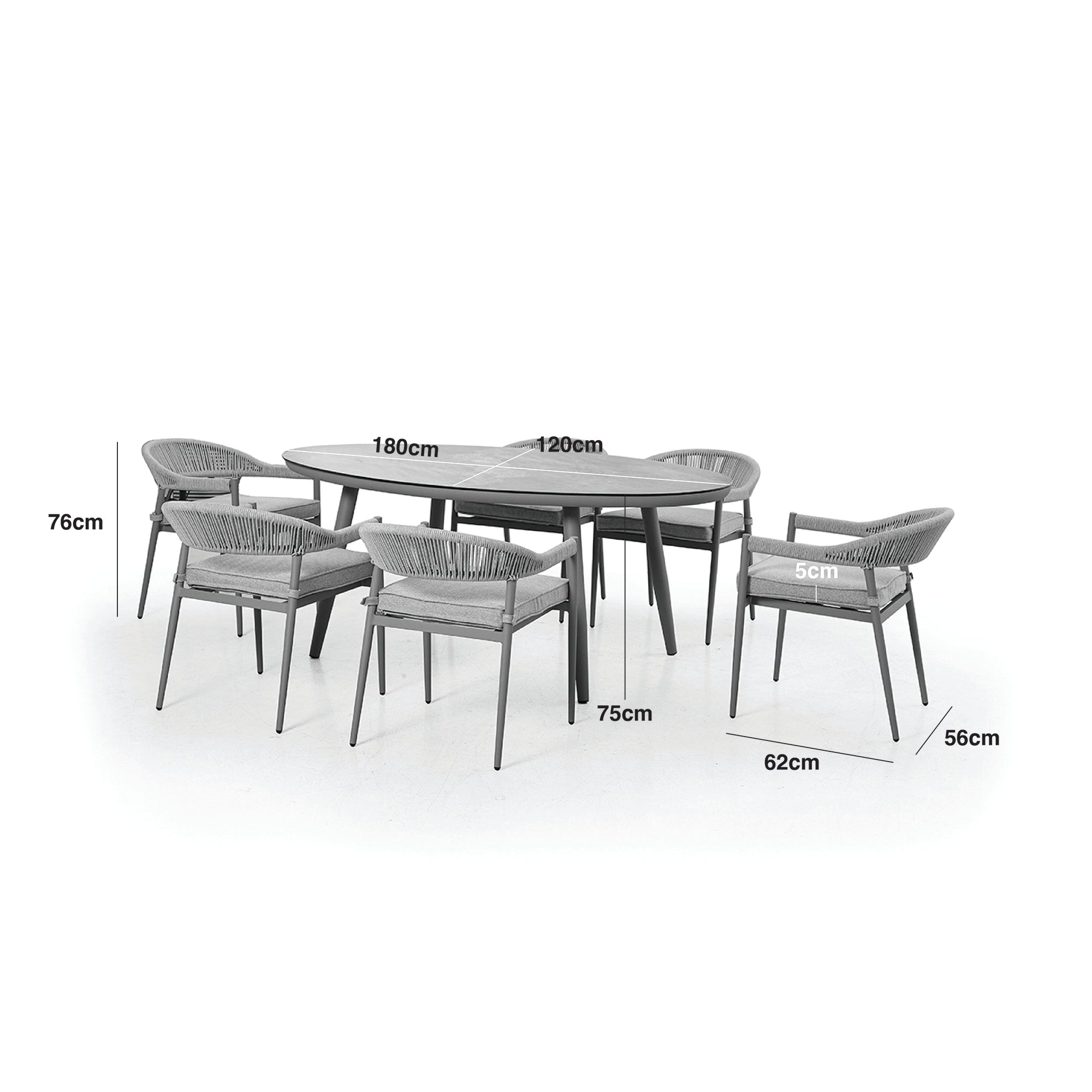 Maze - Florence Rope Weave 6 Seat Oval Dining Set with Lazy Susan