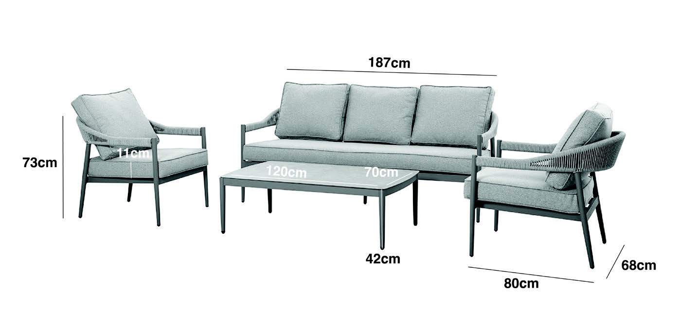 Maze - Florence Rope Weave 3 Seat Sofa Set with Rectangular Coffee Table