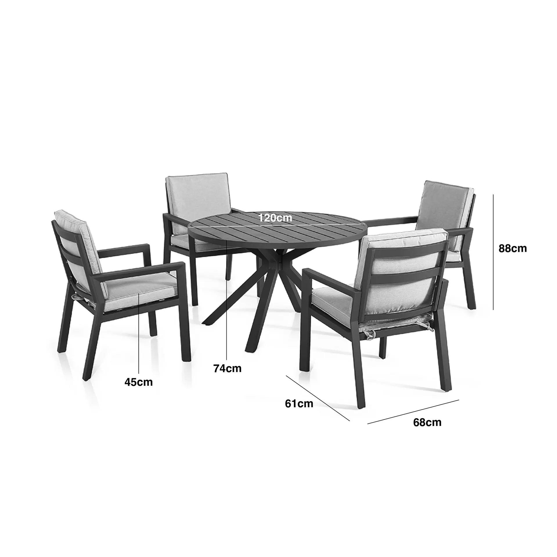 Maze - New York 4 Seat Round Aluminium Dining Set - Dove Grey